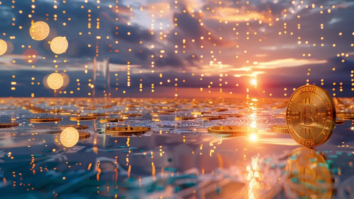 money blocks: golden coins under night sky illustration